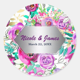 Sticker Rond Faveur Florale Moderne Colorée Lumineuse Rose Viol