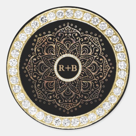 Sticker Rond Faveur noire de mariage de Boho de mandala de (Devant)