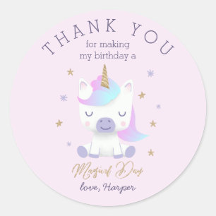 Sticker Rond Faveur rose magique d'anniversaire de licorne