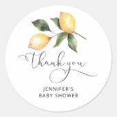 Sticker Rond Faveurs de baby shower au citron à l'aquarelle (Devant)