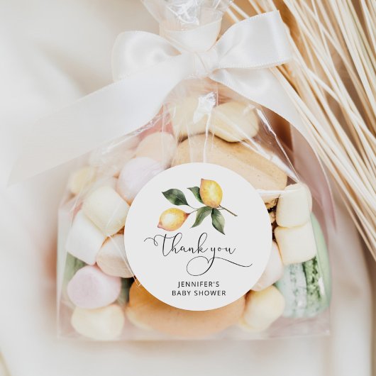 Sticker Rond Faveurs de baby shower au citron aquarelle