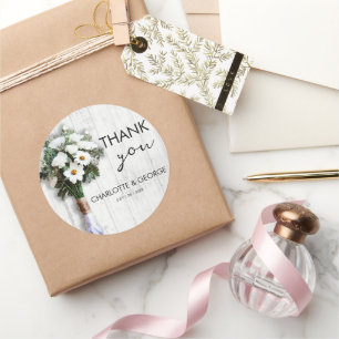 Sticker Rond Faveurs de bouquet de mariage floral blanc