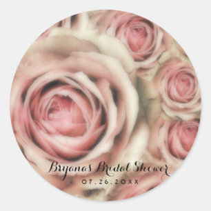 Sticker Rond Faveurs de fête de salle élégante aux roses roses