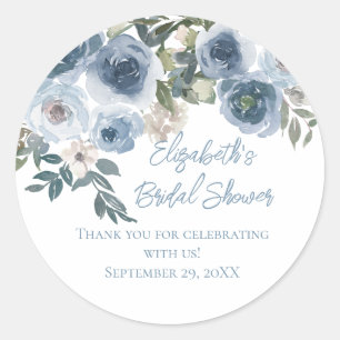 Sticker Rond Faveurs de mariage aquarelle florale bleu poussiér