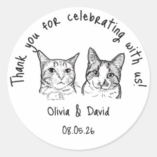 Sticker Rond Faveurs de mariage Chats mignons Noir et Blanc