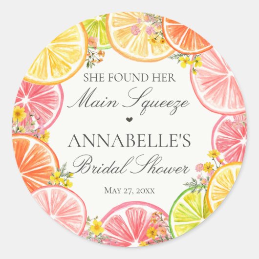 Sticker Rond Faveurs de mariage Citrus Floral Main Squeeze (Devant)