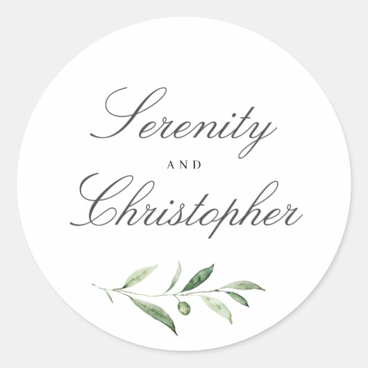 Sticker Rond Faveurs de mariage de calligraphie rustique simple (Devant)