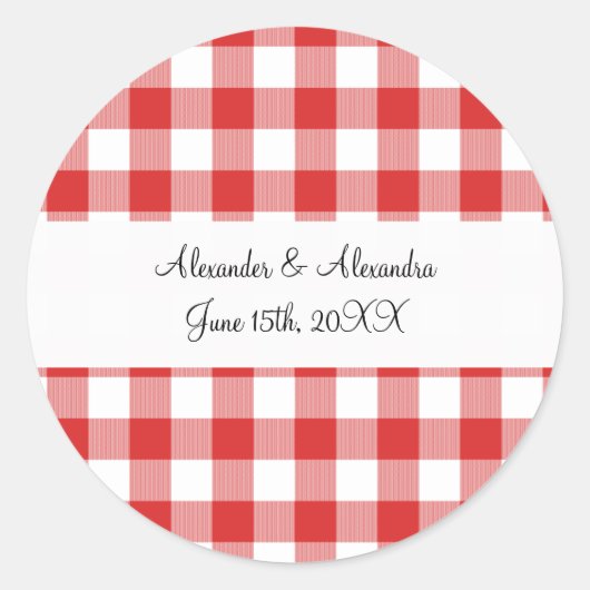 Sticker Rond Faveurs de mariage des motifs en vichy rouges (Devant)