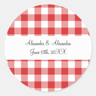 Sticker Rond Faveurs de mariage des motifs en vichy rouges