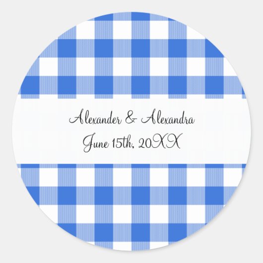 Sticker Rond Faveurs de mariage en vichy motif bleu (Devant)