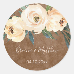 Sticker Rond Faveurs de mariage Floral Beige Blush Classique