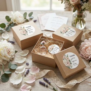Sticker Rond faveurs de mariage florales rustiques de pivoines