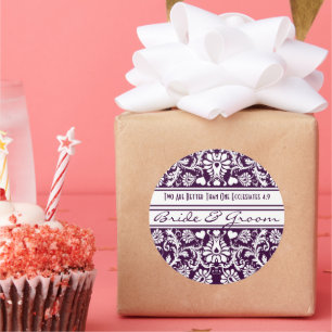 Sticker Rond Faveurs de mariage florales vintage en damas viole