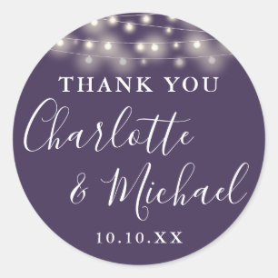 Sticker Rond Faveurs de mariage Guirlande de lumières violettes