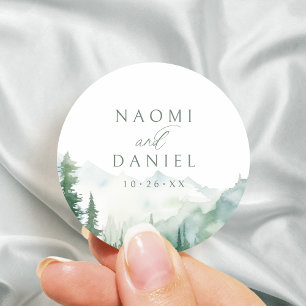 Sticker Rond Faveurs de mariage rustique de montagne à l'aquare