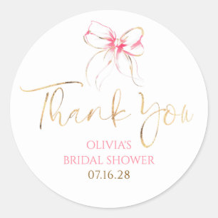 Sticker Rond Faveurs de nœud rose chic Remerciement de Shower d
