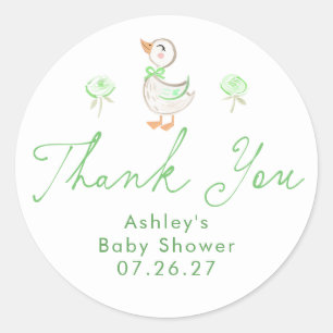 Sticker Rond Faveurs de remerciement de baby shower vert Silly
