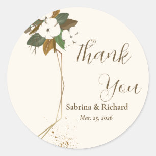 Sticker Rond Faveurs de remerciement florales marron et crème m
