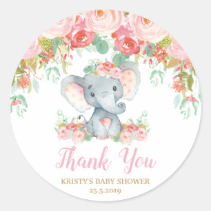 Sticker Rond Faveurs florales roses de fille de baby shower