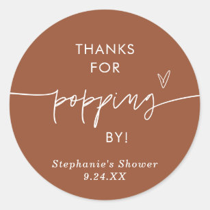Sticker Rond Faveurs Popcorn Terracotta, Merci pour Popping By