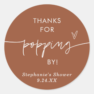 Sticker Rond Faveurs Popcorn Terracotta, Merci pour Popping By