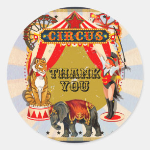 Sticker Rond Favor de fête d'anniversaire de cirque rétro vinta