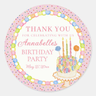 Sticker Rond Favor de fête d'anniversaire Rose Cue le Confetti