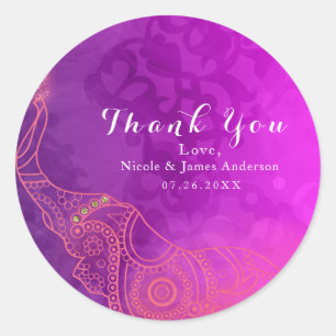 Sticker Rond Favor de fête éléphant violet rose orange et or
