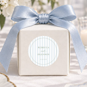 Sticker Rond Favor de mariage aux rayures bleues côtières et ve