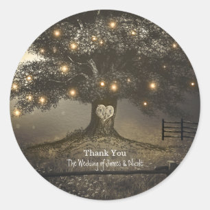 Sticker Rond Favor de mariage avec arbre rustique vintage et lu