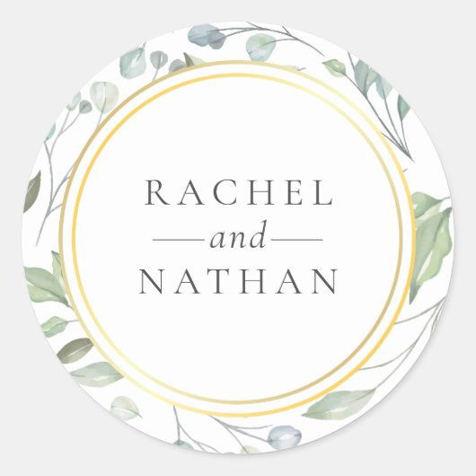 Sticker Rond Favor de mariage de verdure de laurier (Devant)