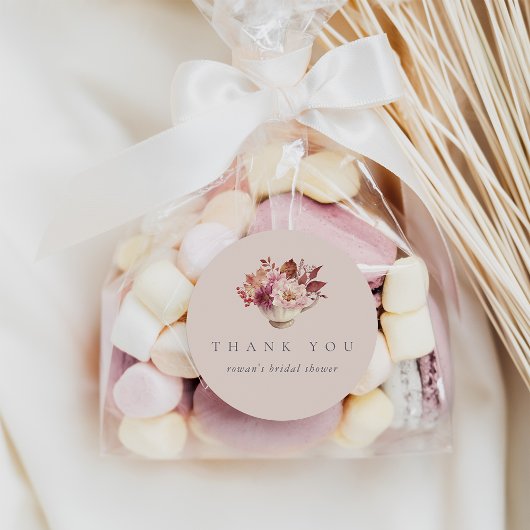 Sticker Rond Favor de thé pour la douche de mariée Feuilles d'a