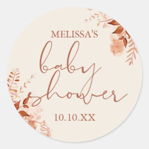 Sticker Rond Favori de Baby Shower Automne Floral Rustique