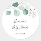 Sticker Rond Favori de Baby Shower avec Feuillage d'Eucalyptus (Devant)