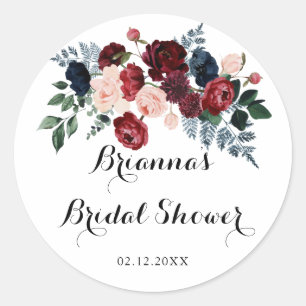 Sticker Rond Favori de Fête de Mariage Floral Rose Bourgogne Ma