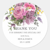 Sticker Rond Favori de mariage bohème floral Magenta Jaune Viol (Devant)