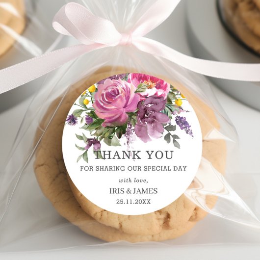 Sticker Rond Favori de mariage bohème floral Magenta Jaune Viol