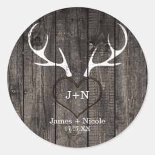 Sticker Rond Favori de mariage bois de cerf rustique et cœur sc
