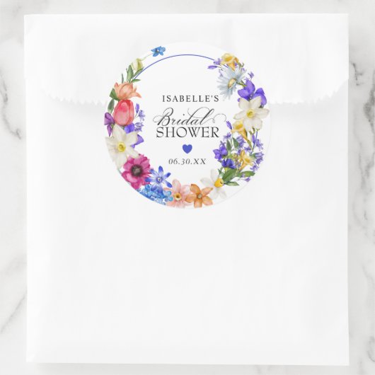 Sticker Rond Favori de mariage champêtre bleu violet rouge (Sac)