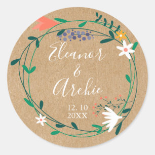 Sticker Rond Favori de mariage Couronne florale de campagne rus