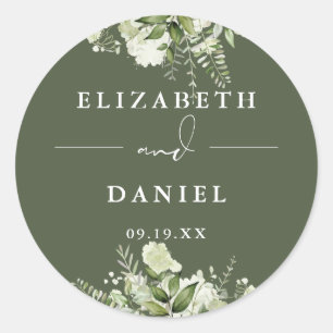 Sticker Rond Favori de mariage de verdure florale vert olive