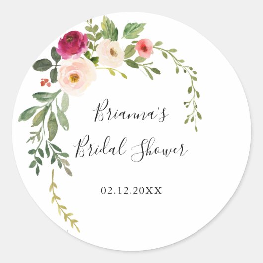 Sticker Rond Favori de mariage floral rose verdure (Devant)