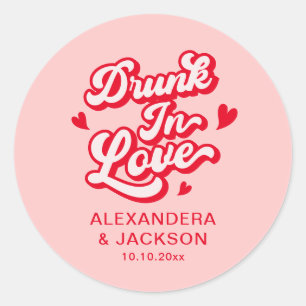 Sticker Rond Favori de mariage ivre d'amour rouge et rose