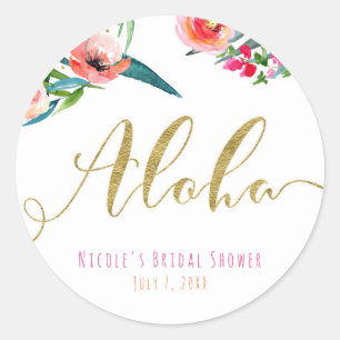 Sticker Rond Favori de Mariage Tropical Floral d'Été Aloha