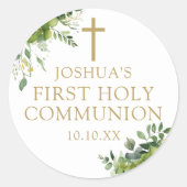 Sticker Rond Favori de première communion de verdure élégante (Devant)