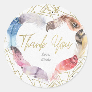 Sticker Rond Favori de remerciement en or à coeur de plume Boho