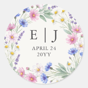 Sticker Rond Favori d'enveloppe de mariage à monogramme de fleu