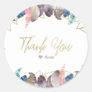 Sticker Rond Favoris de fête Bohème Chic Plumes Glamour Rustiqu