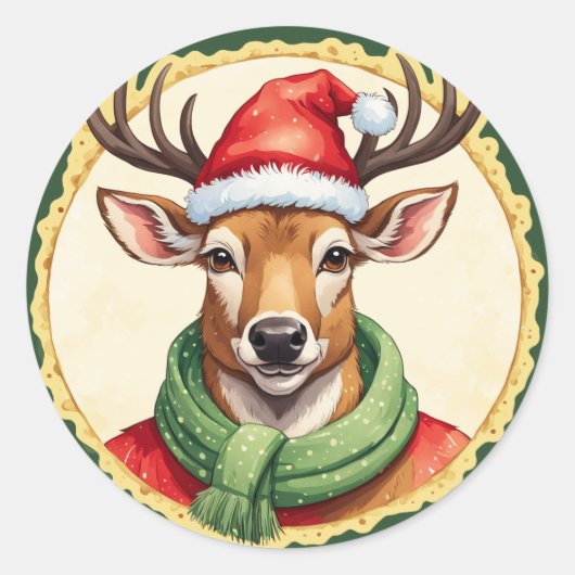 Sticker Rond Favoris de Noël animal amusant - Cerf 2 (Devant)