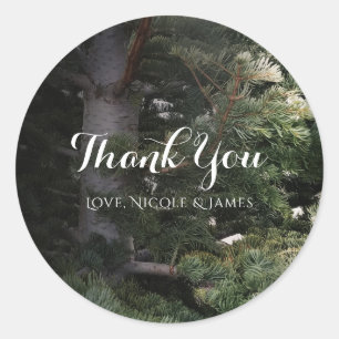 Sticker Rond Favour de mariage personnalisé en bois de forêt ru